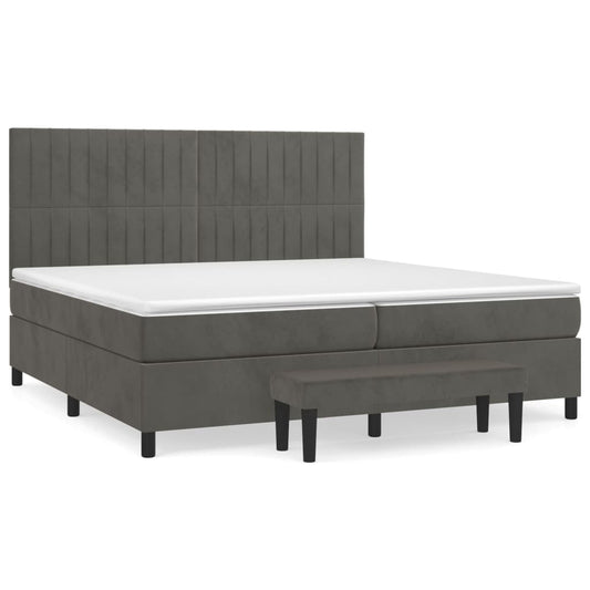 vidaXL Κρεβάτι Boxspring με Στρώμα Σκούρο Γκρι 200x200 εκ. Βελούδινο