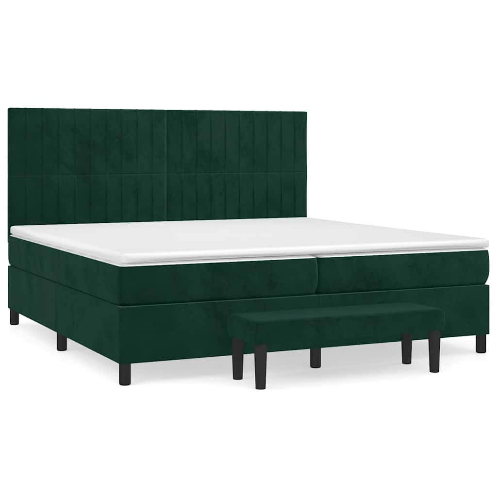 vidaXL Κρεβάτι Boxspring με Στρώμα Σκούρο Πράσινο 200x200εκ. Βελούδινο