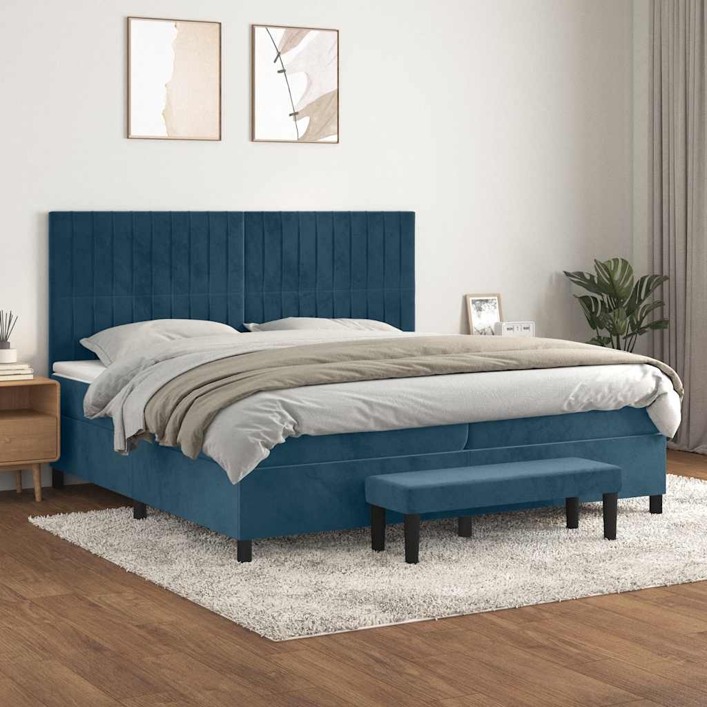 vidaXL Κρεβάτι Boxspring με Στρώμα Σκούρο Μπλε 200x200 εκ. Βελούδινο