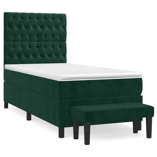 vidaXL Κρεβάτι Boxspring με Στρώμα Σκούρο Πράσινο 80x200 εκ. Βελούδινο