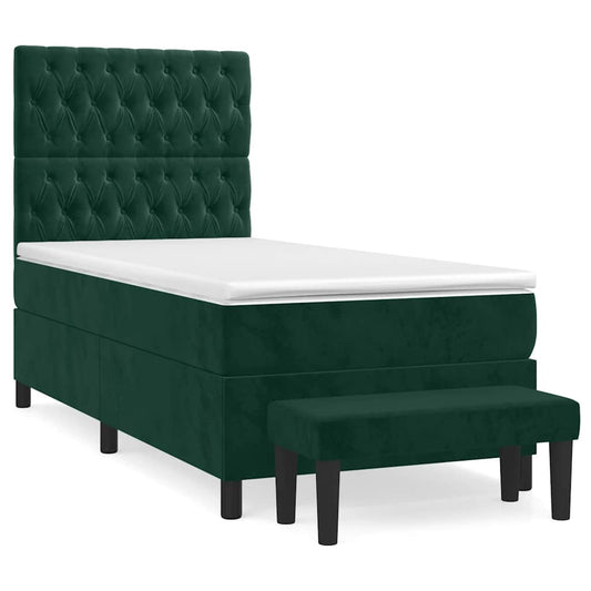 vidaXL Κρεβάτι Boxspring με Στρώμα Σκούρο Πράσινο 90x190 εκ. Βελούδινο