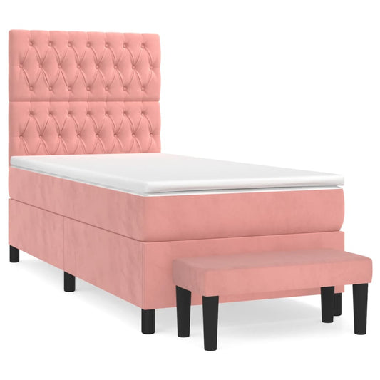 vidaXL Κρεβάτι Boxspring με Στρώμα Ροζ 90x190 εκ. Βελούδινο