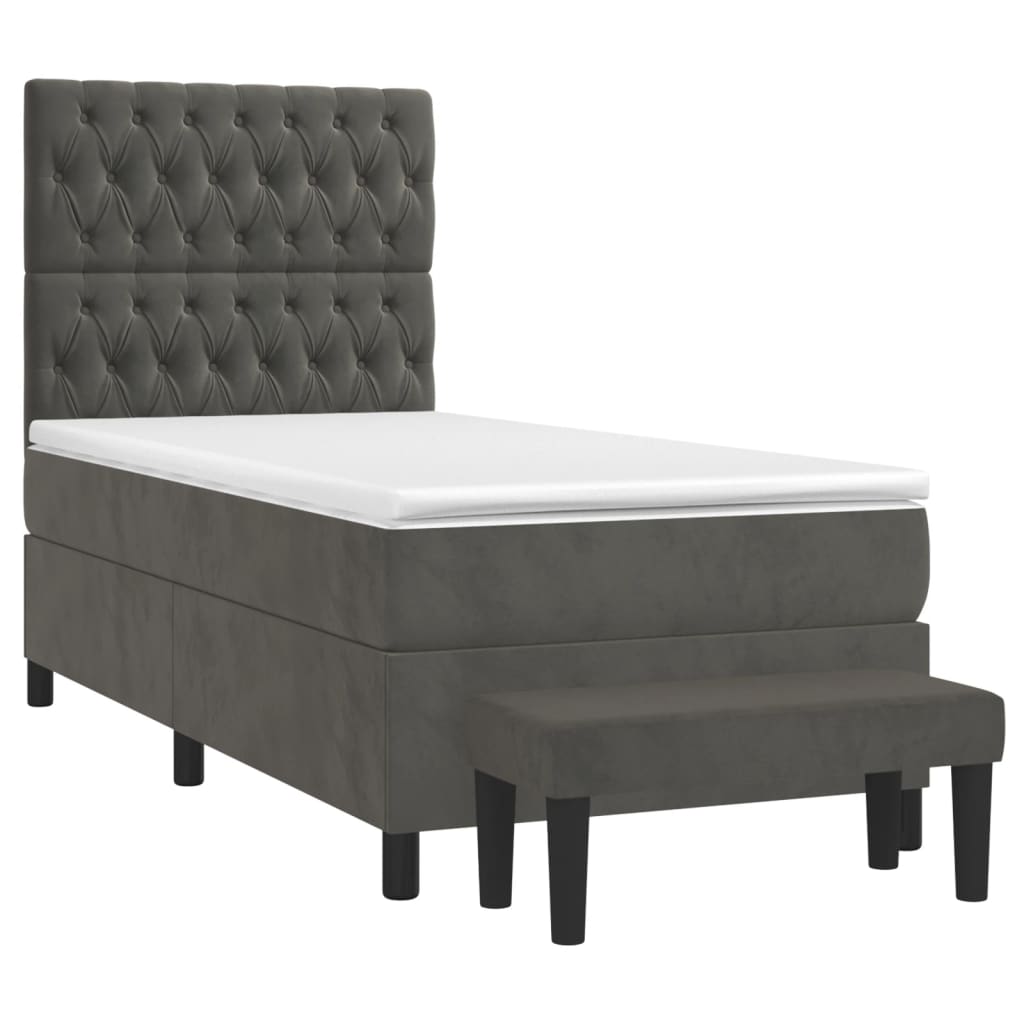 vidaXL Κρεβάτι Boxspring με Στρώμα Σκούρο Γκρι 90x200 εκ. Βελούδινο