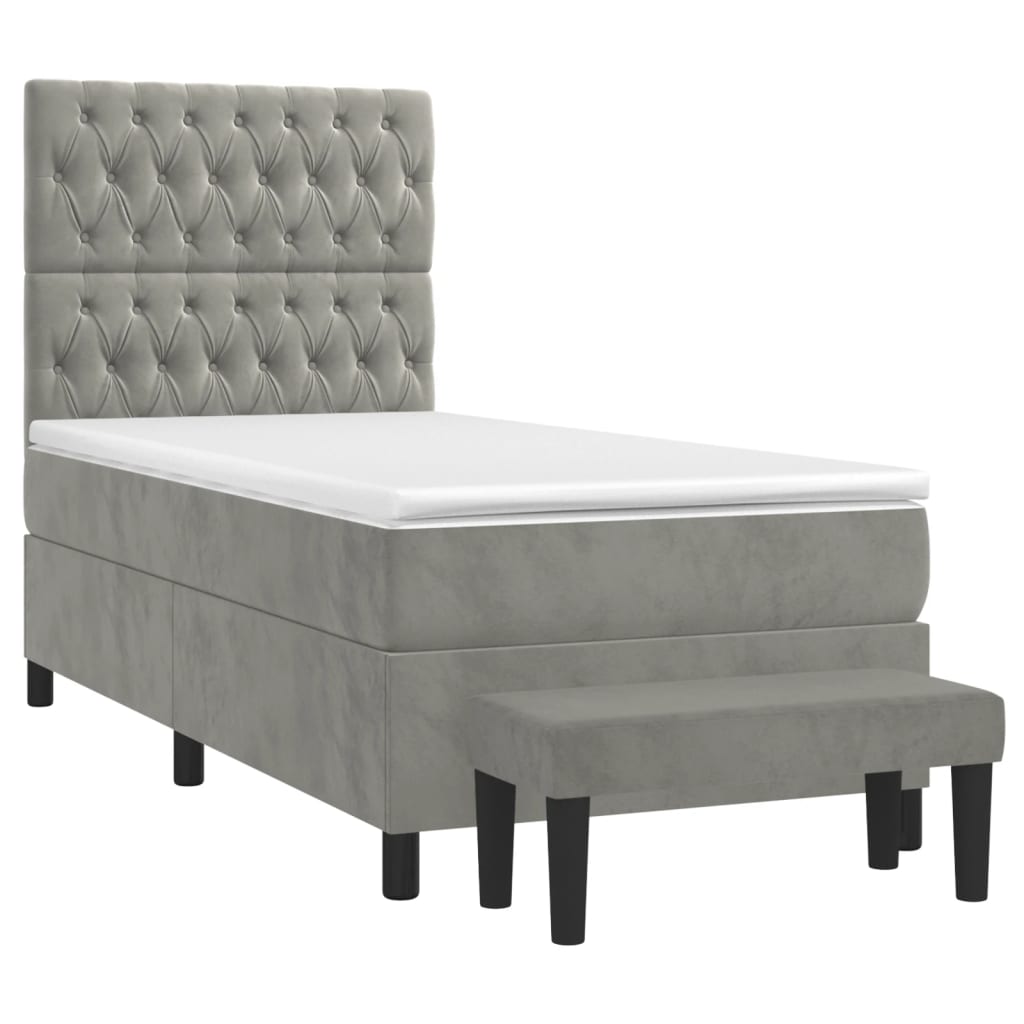 vidaXL Κρεβάτι Boxspring με Στρώμα Ανοιχτό Γκρι 100x200 εκ. Βελούδινο