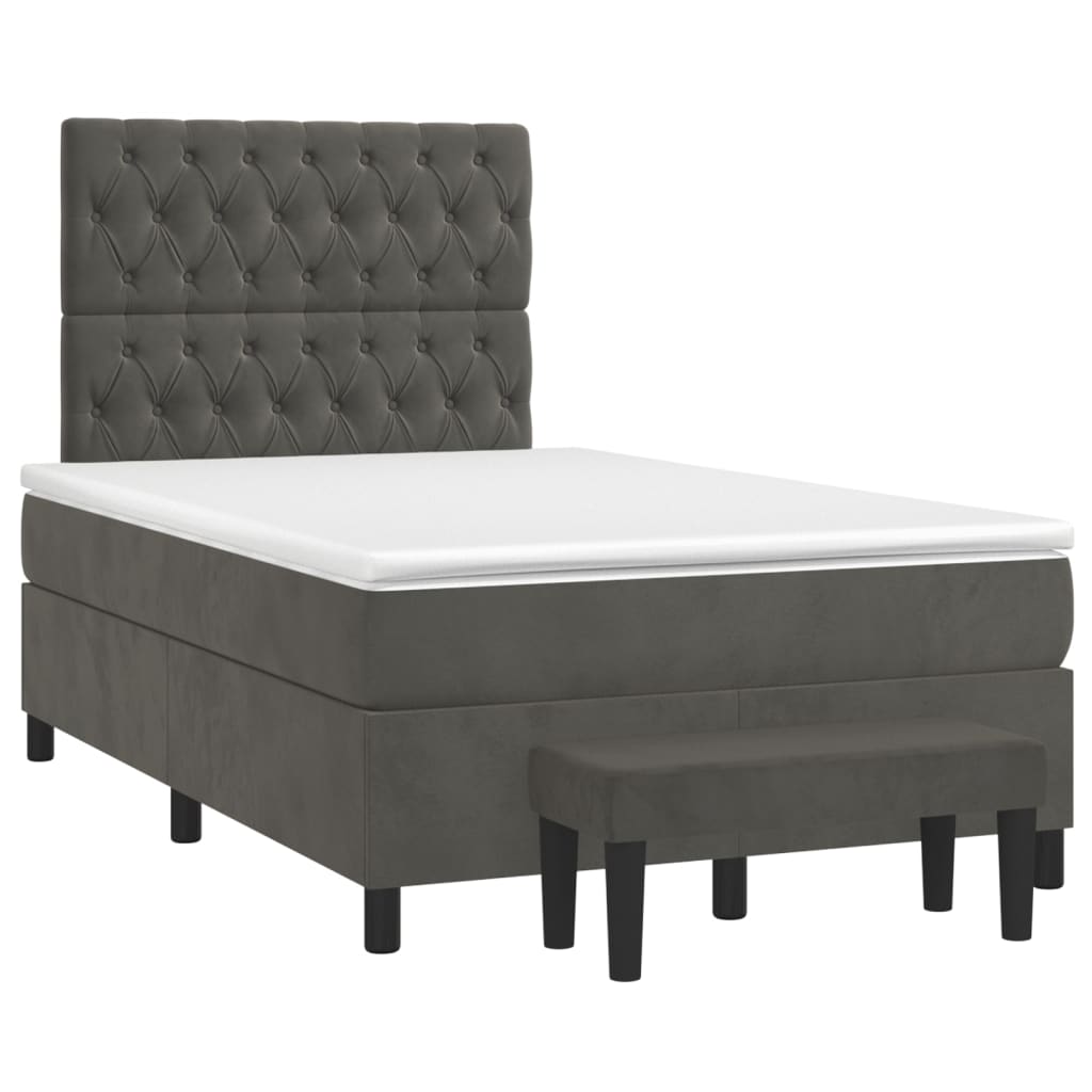 vidaXL Κρεβάτι Boxspring με Στρώμα Σκούρο Γκρι 120x200 εκ. Βελούδινο