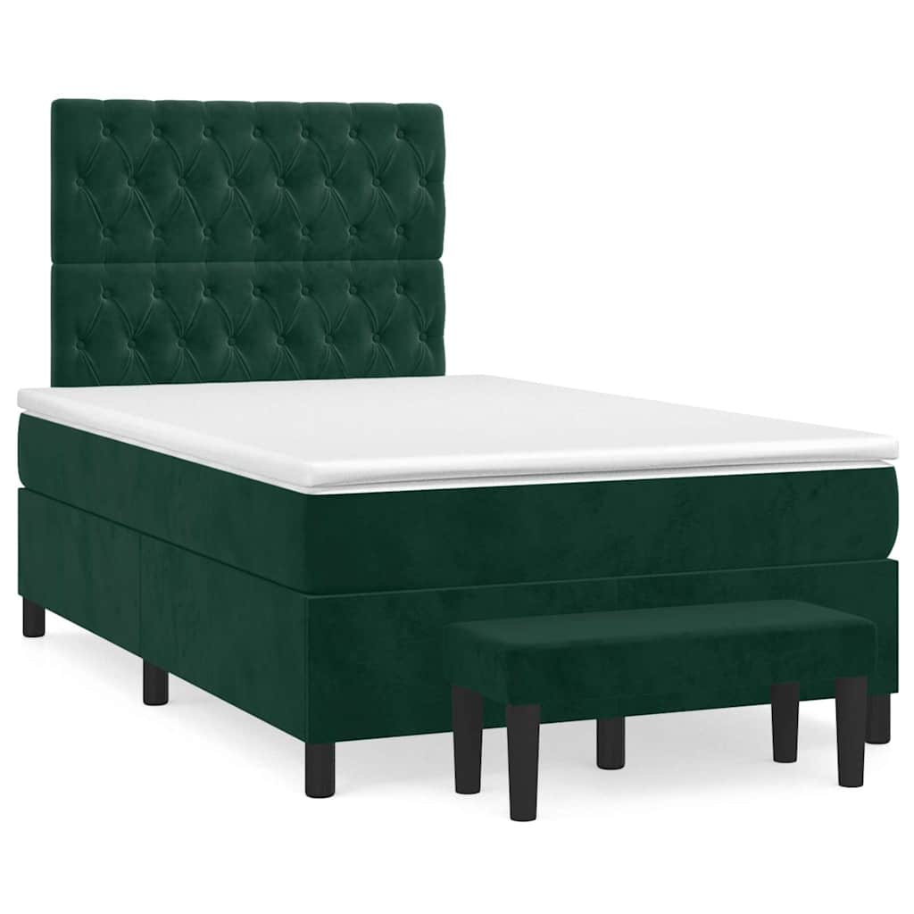 vidaXL Κρεβάτι Boxspring με Στρώμα Σκούρο Πράσινο 120x200εκ. Βελούδινο