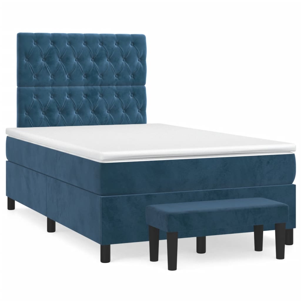 vidaXL Κρεβάτι Boxspring με Στρώμα Σκούρο Μπλε 120x200 εκ. Βελούδινο