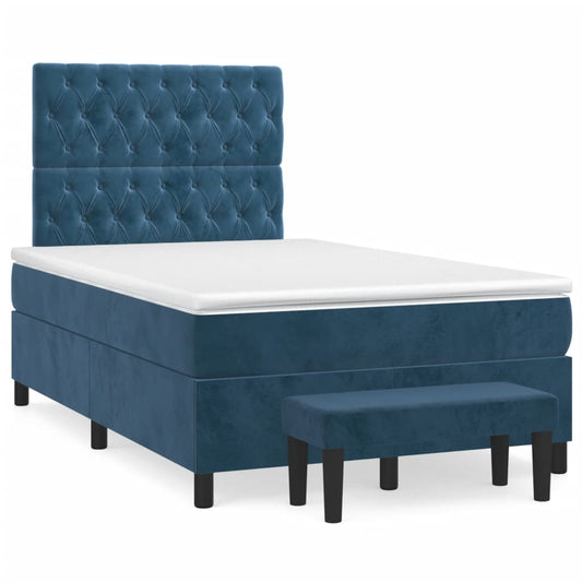 vidaXL Κρεβάτι Boxspring με Στρώμα Σκούρο Μπλε 120x200 εκ. Βελούδινο