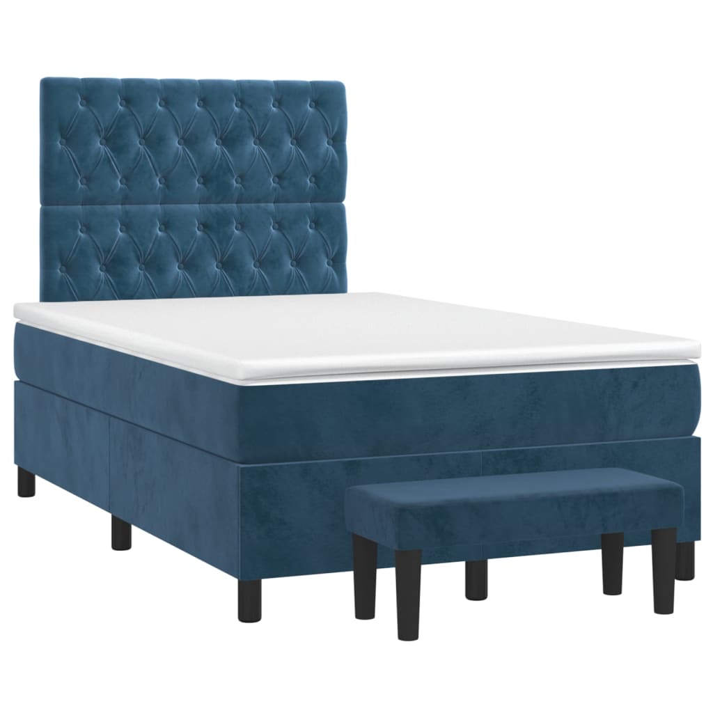vidaXL Κρεβάτι Boxspring με Στρώμα Σκούρο Μπλε 120x200 εκ. Βελούδινο