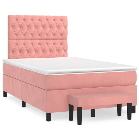 vidaXL Κρεβάτι Boxspring με Στρώμα Ροζ 120x200 εκ. Βελούδινο