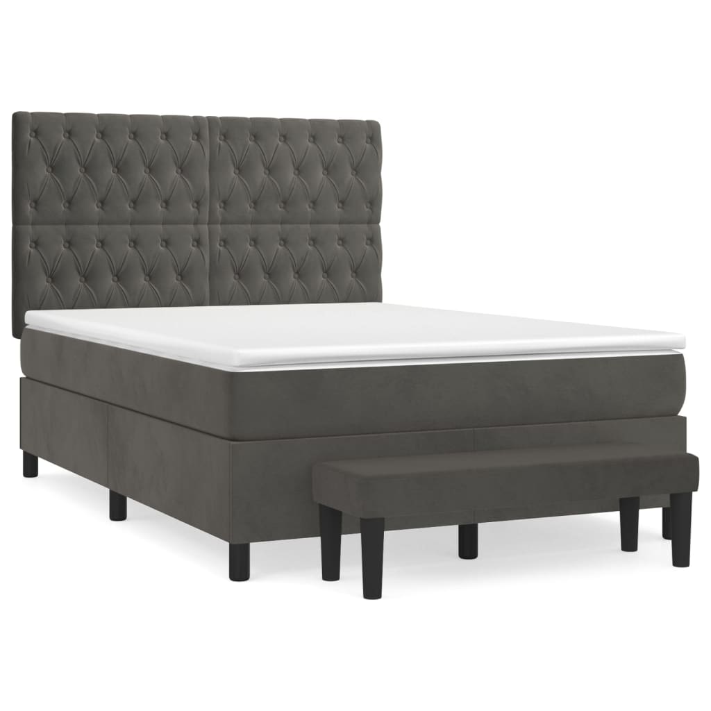 vidaXL Κρεβάτι Boxspring με Στρώμα Σκούρο Γκρι 140x190 εκ. Βελούδινο