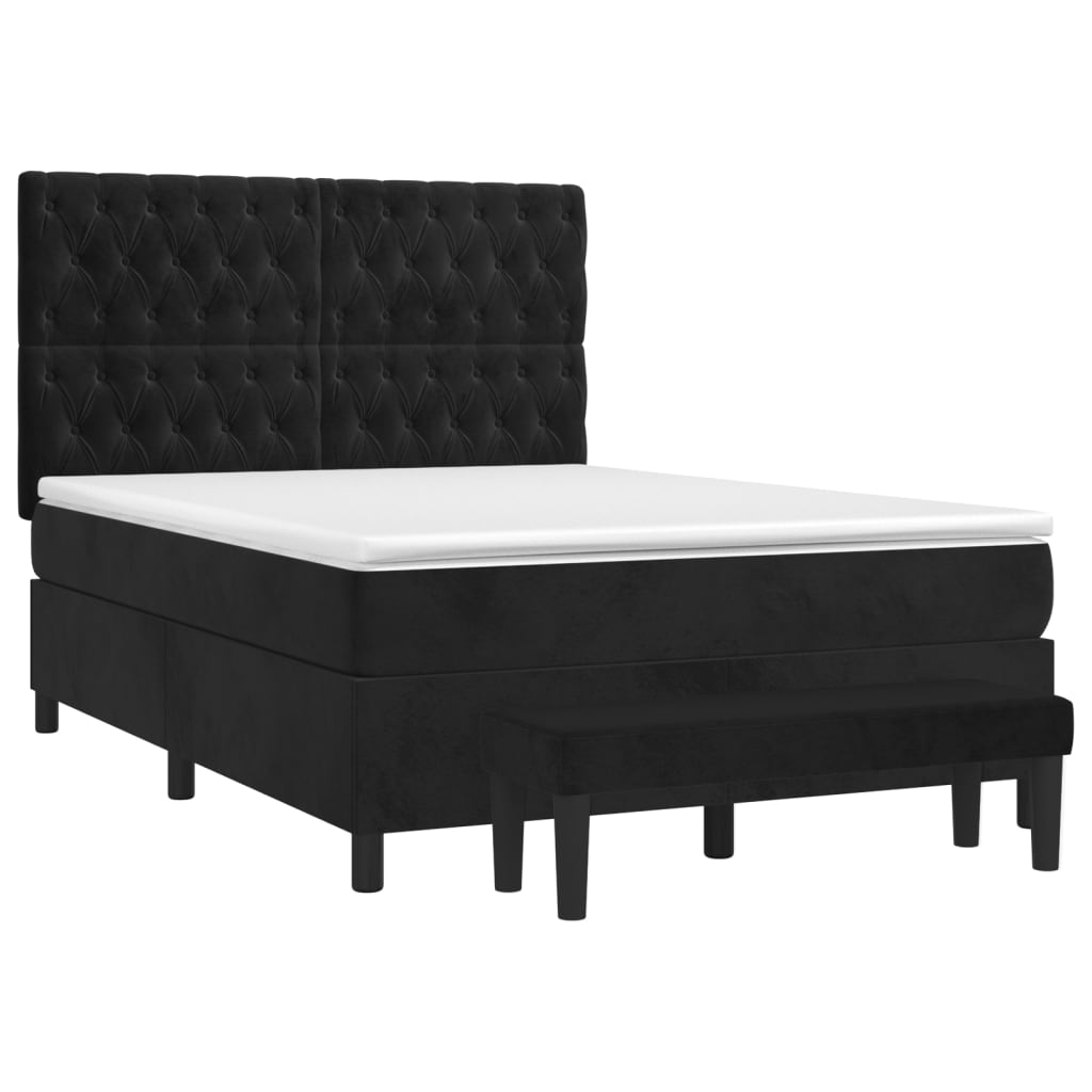 vidaXL Κρεβάτι Boxspring με Στρώμα Μαύρο 140x190 εκ. Βελούδινο