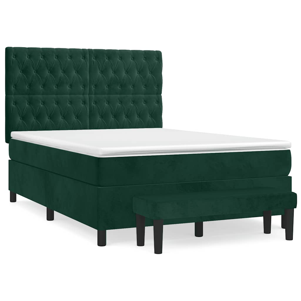 vidaXL Κρεβάτι Boxspring με Στρώμα Σκούρο Πράσινο 140x190εκ. Βελούδινο