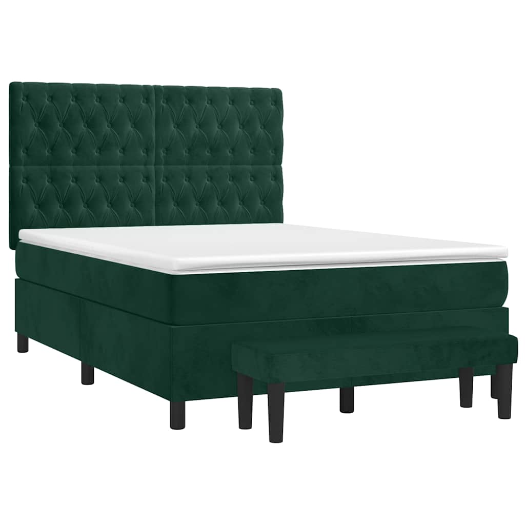 vidaXL Κρεβάτι Boxspring με Στρώμα Σκούρο Πράσινο 140x190εκ. Βελούδινο