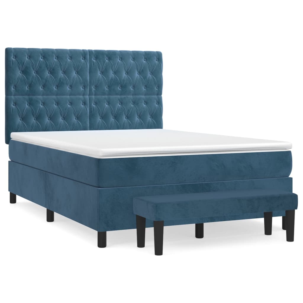 vidaXL Κρεβάτι Boxspring με Στρώμα Σκούρο Μπλε 140x190 εκ. Βελούδινο