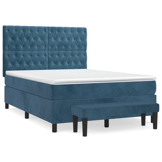 vidaXL Κρεβάτι Boxspring με Στρώμα Σκούρο Μπλε 140x190 εκ. Βελούδινο