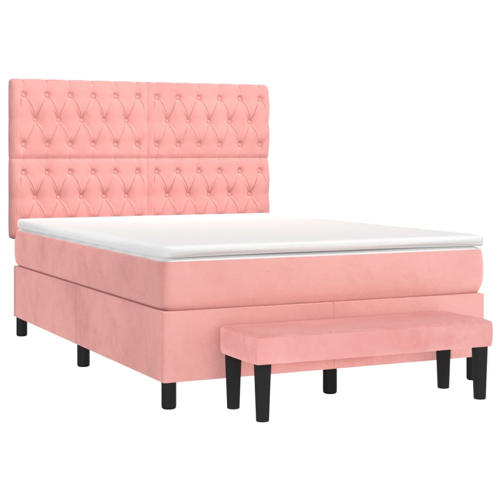 vidaXL Κρεβάτι Boxspring με Στρώμα Ροζ 140x190 εκ. Βελούδινο