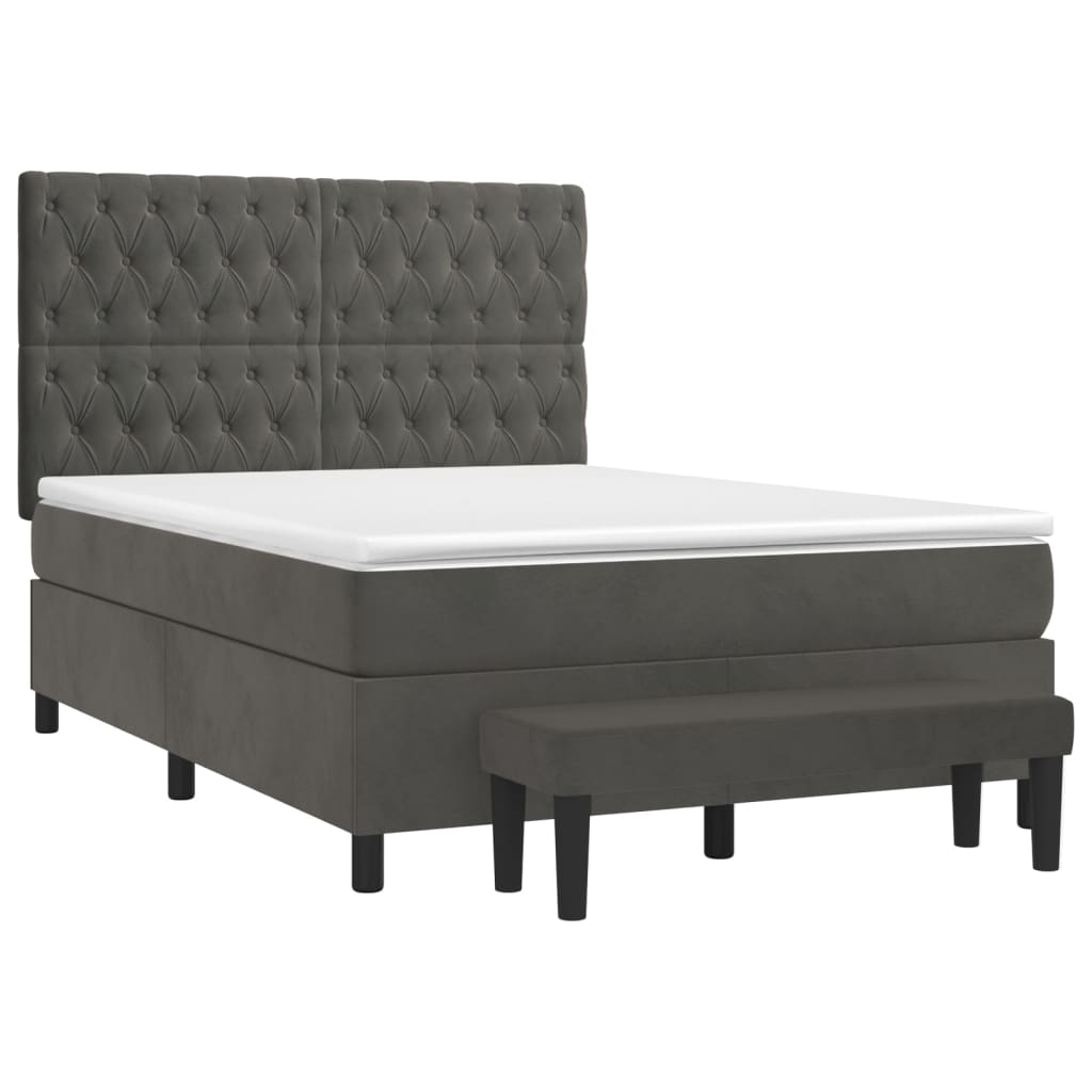 vidaXL Κρεβάτι Boxspring με Στρώμα Σκούρο Γκρι 140x200 εκ. Βελούδινο