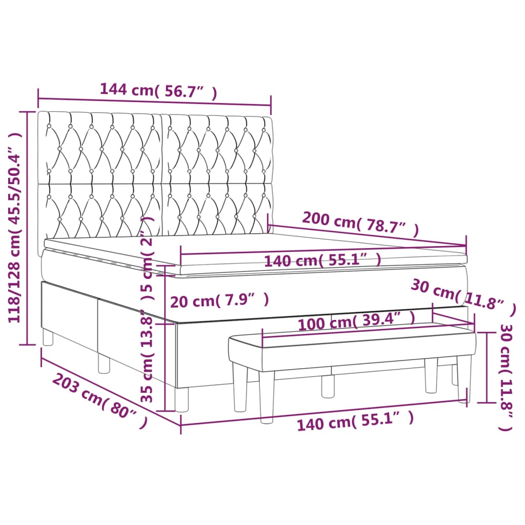 vidaXL Κρεβάτι Boxspring με Στρώμα Σκούρο Γκρι 140x200 εκ. Βελούδινο
