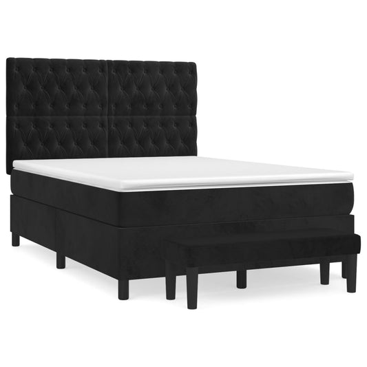 vidaXL Κρεβάτι Boxspring με Στρώμα Μαύρο 140x200 εκ. Βελούδινο