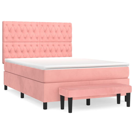 vidaXL Κρεβάτι Boxspring με Στρώμα Ροζ 140x200 εκ. Βελούδινο
