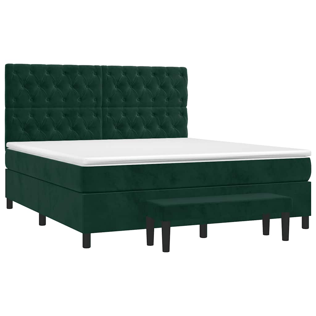 vidaXL Κρεβάτι Boxspring με Στρώμα Σκούρο Πράσινο 160x200εκ. Βελούδινο
