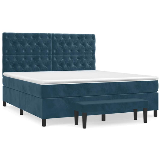 vidaXL Κρεβάτι Boxspring με Στρώμα Σκούρο Μπλε 160x200 εκ. Βελούδινο