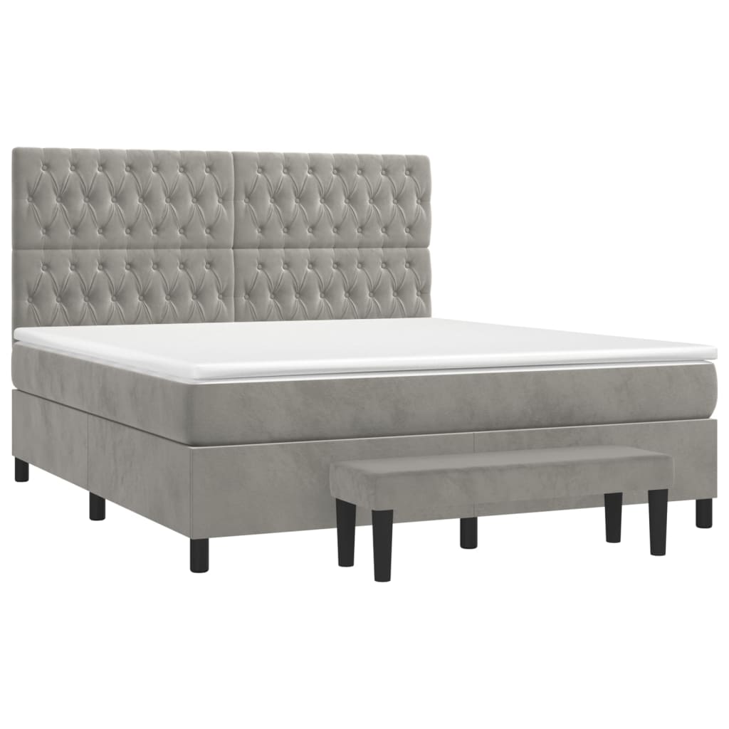 vidaXL Κρεβάτι Boxspring με Στρώμα Ανοιχτό Γκρι 180x200 εκ. Βελούδινο