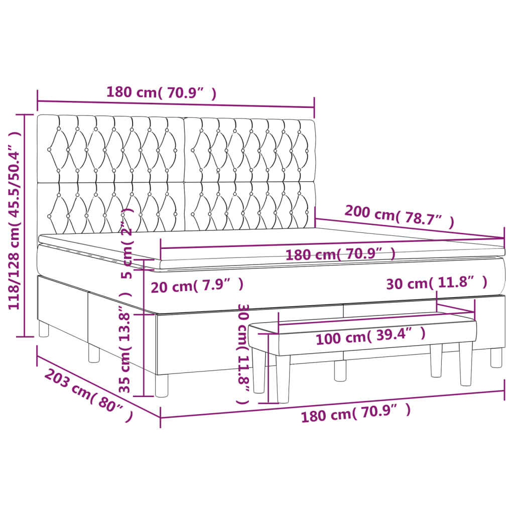 vidaXL Κρεβάτι Boxspring με Στρώμα Σκούρο Γκρι 180x200 εκ. Βελούδινο