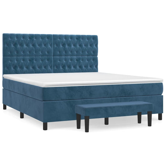 vidaXL Κρεβάτι Boxspring με Στρώμα Σκούρο Μπλε 180x200 εκ. Βελούδινο