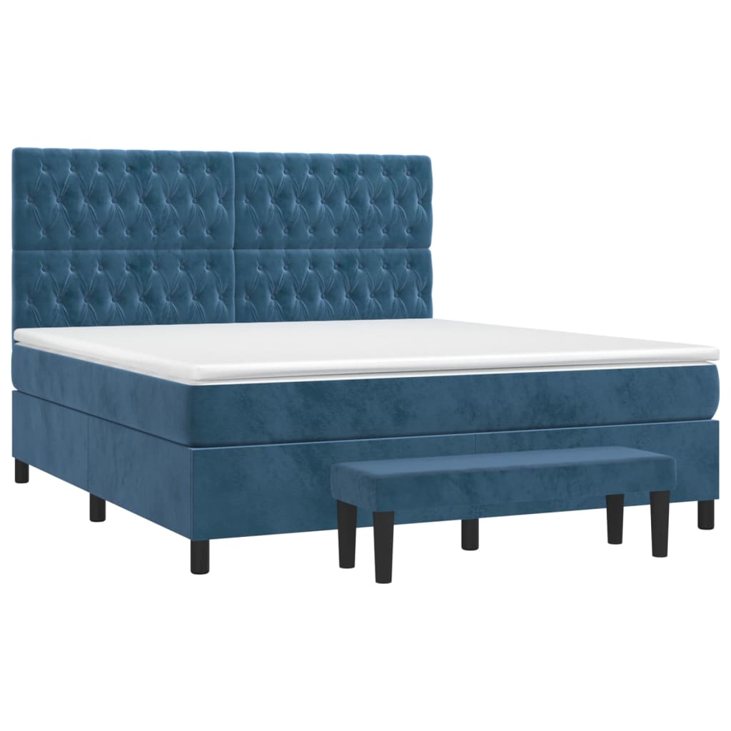 vidaXL Κρεβάτι Boxspring με Στρώμα Σκούρο Μπλε 180x200 εκ. Βελούδινο