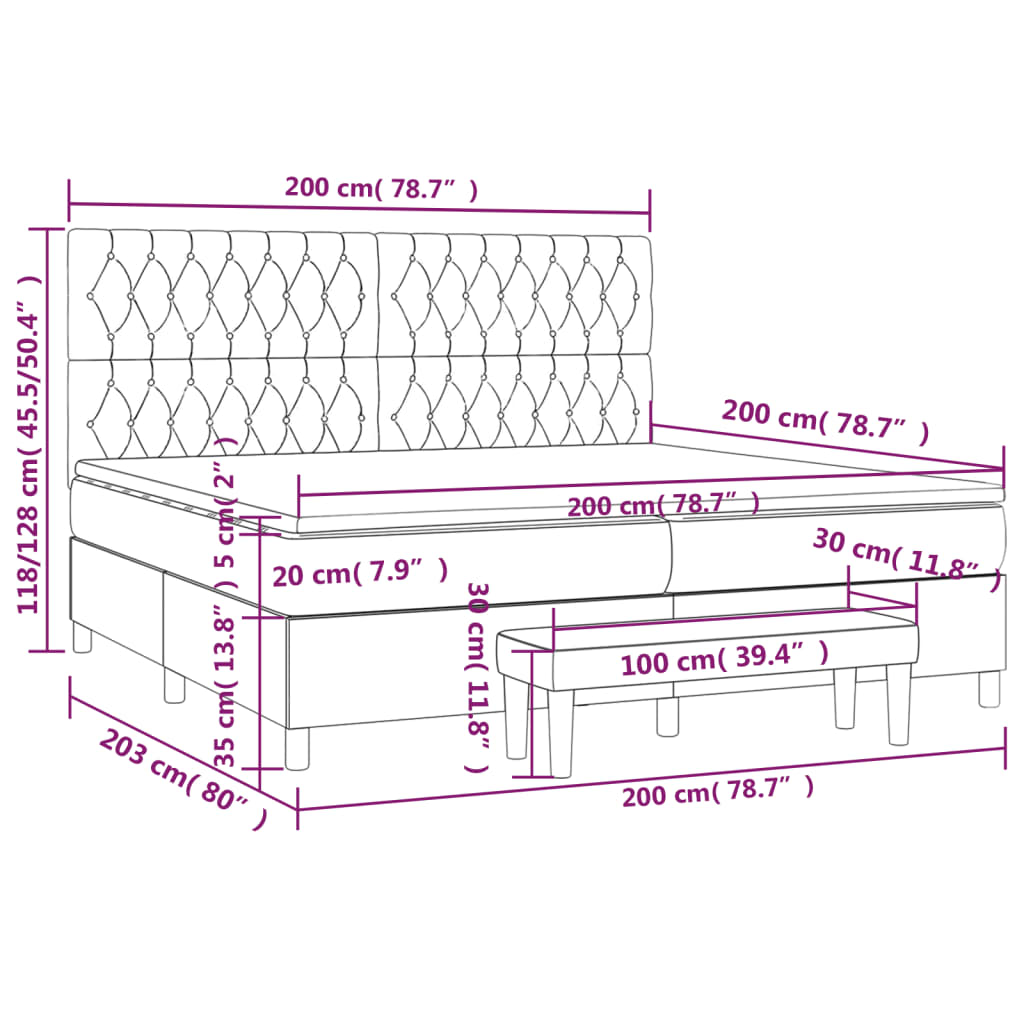 vidaXL Κρεβάτι Boxspring με Στρώμα Μαύρο 200x200 εκ. Βελούδινο