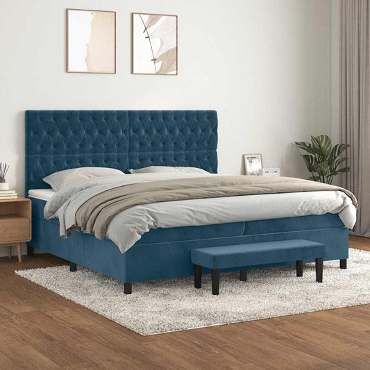 vidaXL Κρεβάτι Boxspring με Στρώμα Σκούρο Μπλε 200x200 εκ. Βελούδινο