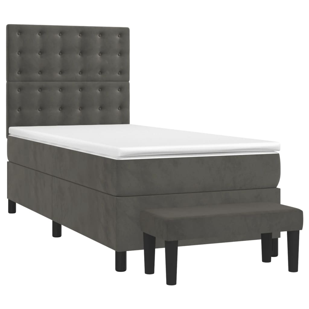 vidaXL Κρεβάτι Boxspring με Στρώμα Σκούρο Γκρι 90x190 εκ. Βελούδινο
