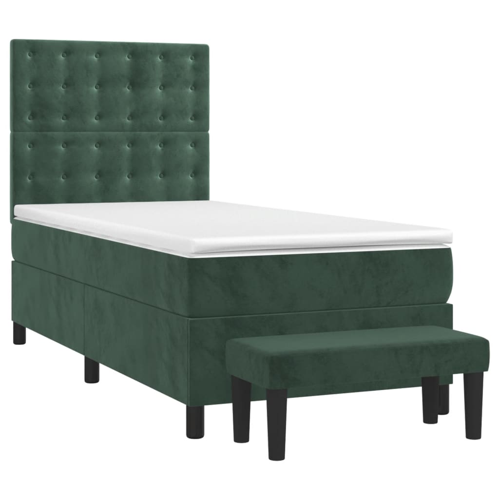 vidaXL Κρεβάτι Boxspring με Στρώμα Σκούρο Πράσινο 90x190 εκ. Βελούδινο