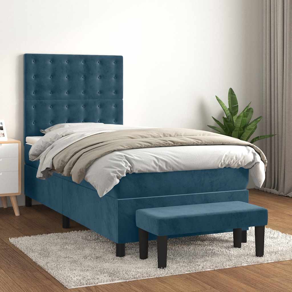 vidaXL Κρεβάτι Boxspring με Στρώμα Σκούρο Μπλε 90x200 εκ. Βελούδινο