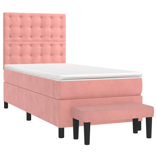vidaXL Κρεβάτι Boxspring με Στρώμα Ροζ 90x200 εκ. Βελούδινο