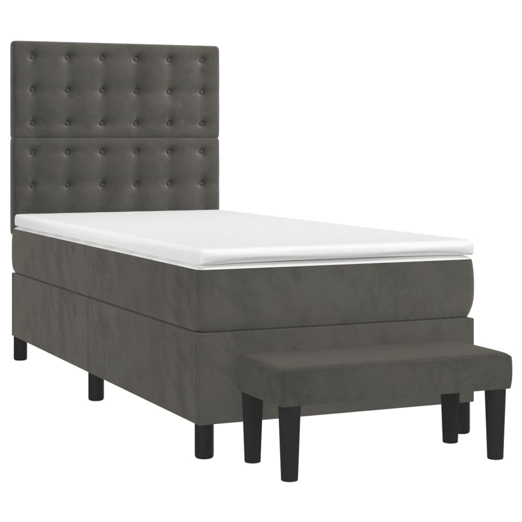 vidaXL Κρεβάτι Boxspring με Στρώμα Σκούρο Γκρι 100x200 εκ. Βελούδινο