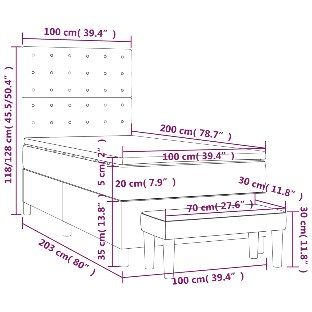 vidaXL Κρεβάτι Boxspring με Στρώμα Σκούρο Γκρι 100x200 εκ. Βελούδινο