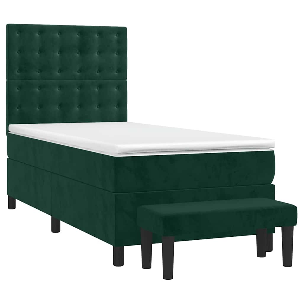 vidaXL Κρεβάτι Boxspring με Στρώμα Σκούρο Πράσινο 100x200εκ. Βελούδινο