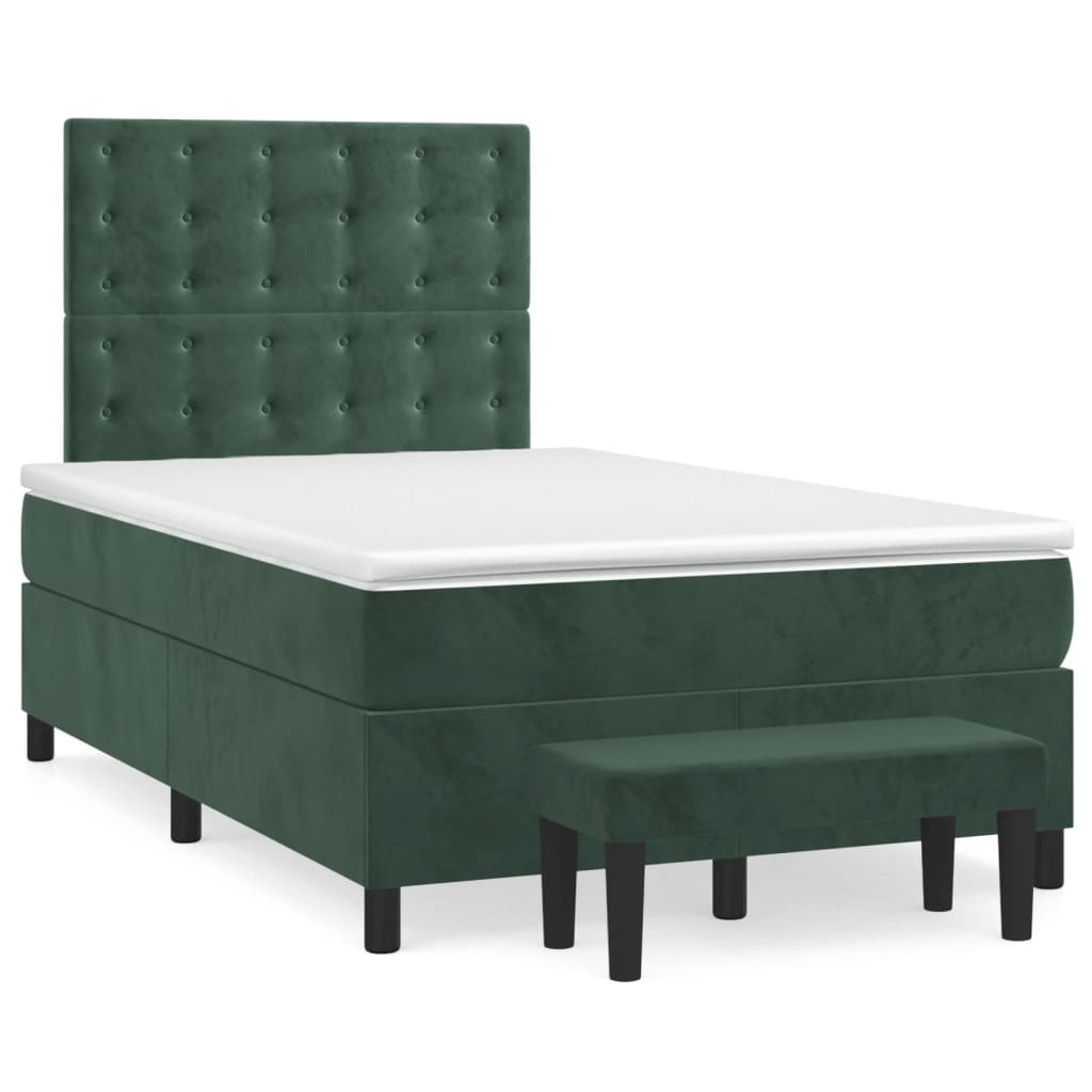 vidaXL Κρεβάτι Boxspring με Στρώμα Σκούρο Πράσινο 120x200εκ. Βελούδινο