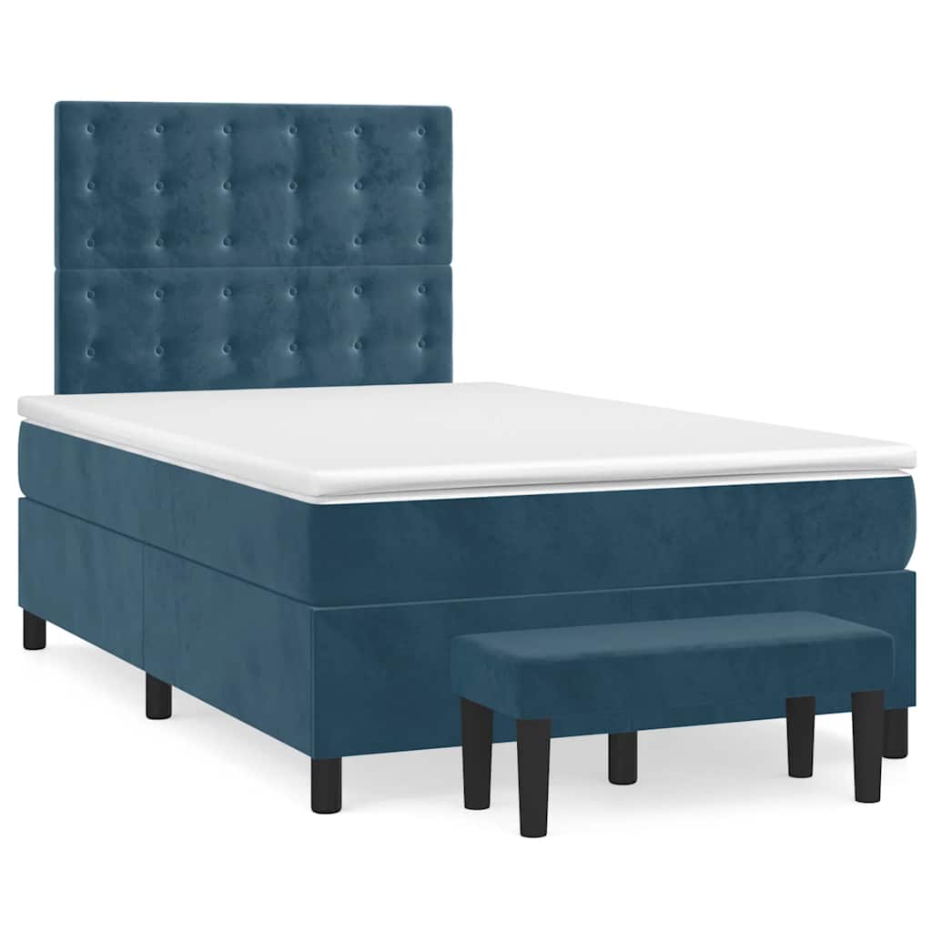 vidaXL Κρεβάτι Boxspring με Στρώμα Σκούρο Μπλε 120x200 εκ. Βελούδινο