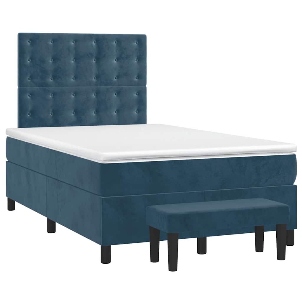 vidaXL Κρεβάτι Boxspring με Στρώμα Σκούρο Μπλε 120x200 εκ. Βελούδινο