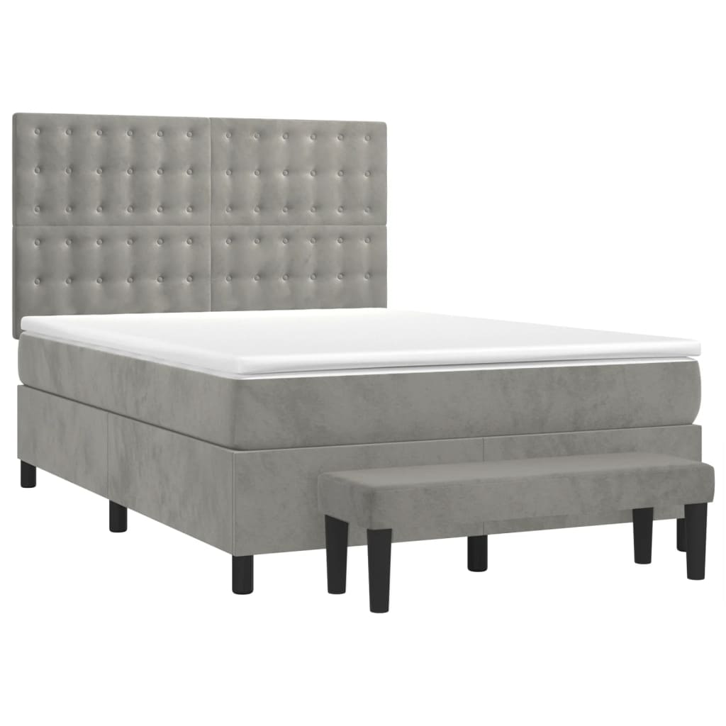 vidaXL Κρεβάτι Boxspring με Στρώμα Ανοιχτό Γκρι 140x190 εκ. Βελούδινο