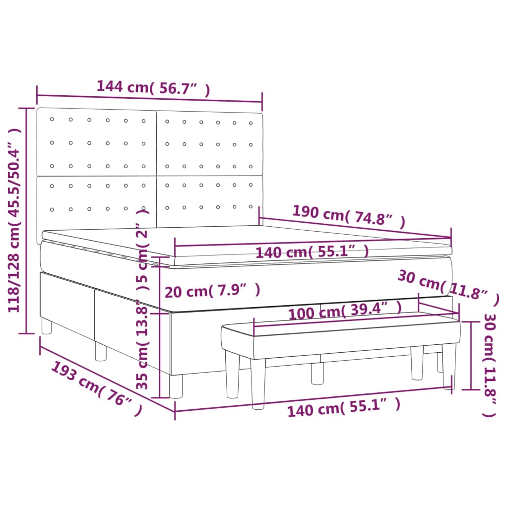 vidaXL Κρεβάτι Boxspring με Στρώμα Ανοιχτό Γκρι 140x190 εκ. Βελούδινο