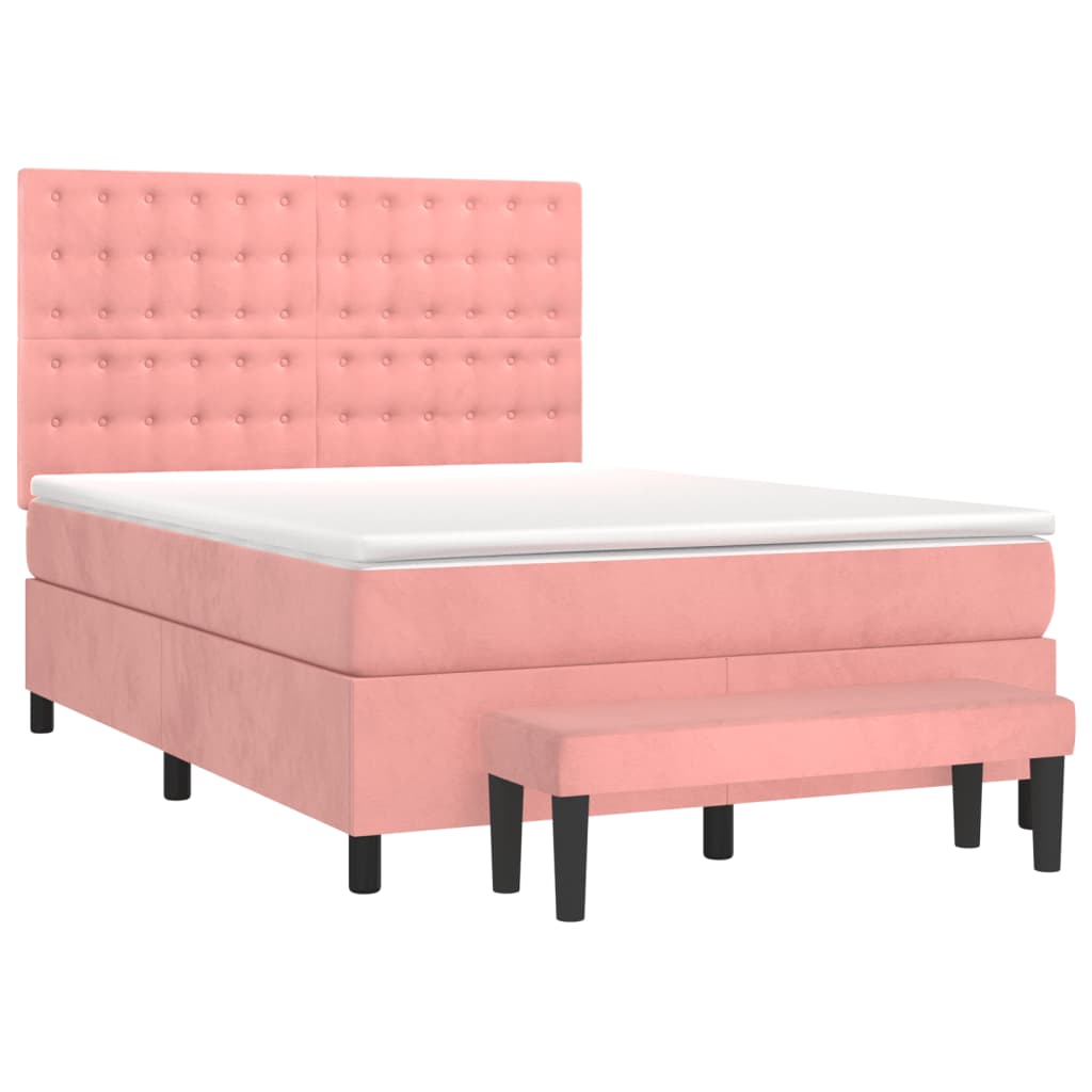 vidaXL Κρεβάτι Boxspring με Στρώμα Ροζ 140x190 εκ. Βελούδινο