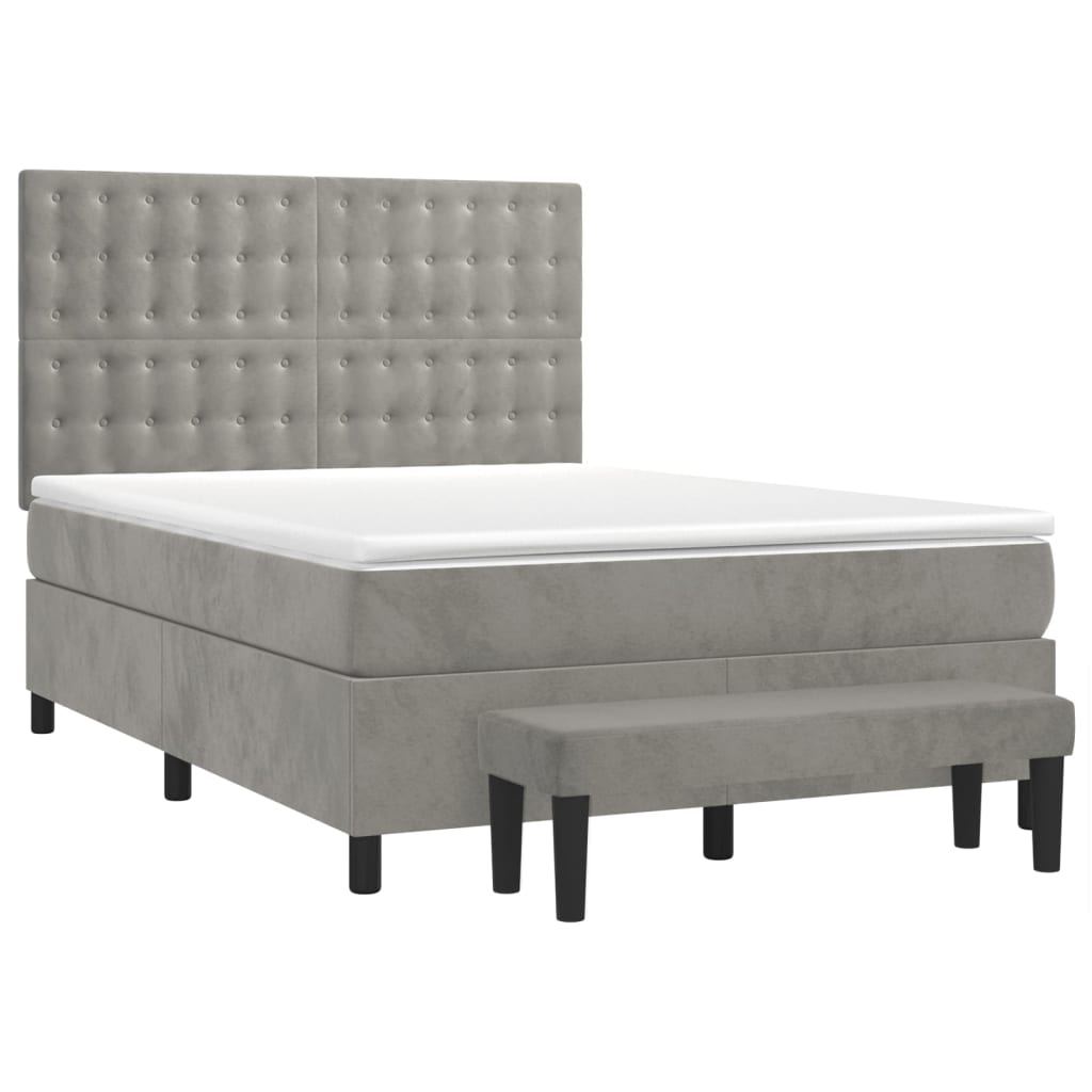 vidaXL Κρεβάτι Boxspring με Στρώμα Ανοιχτό Γκρι 140x200 εκ. Βελούδινο