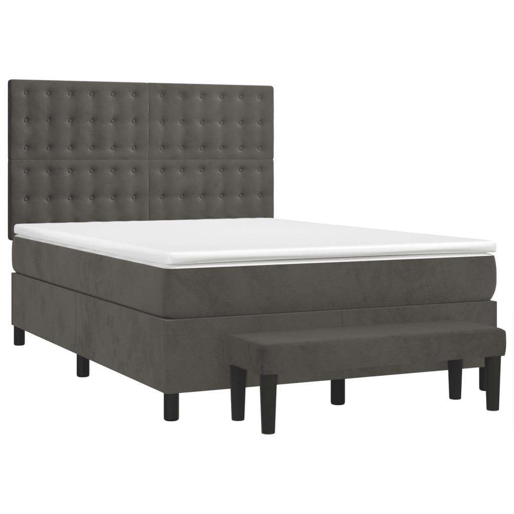 vidaXL Κρεβάτι Boxspring με Στρώμα Σκούρο Γκρι 140x200 εκ. Βελούδινο