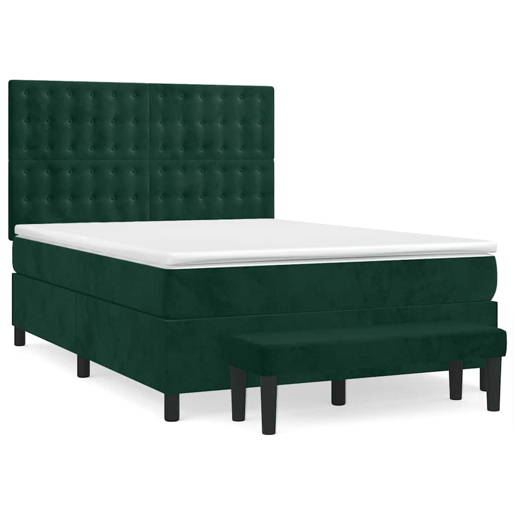 vidaXL Κρεβάτι Boxspring με Στρώμα Σκούρο Πράσινο 140x200εκ. Βελούδινο