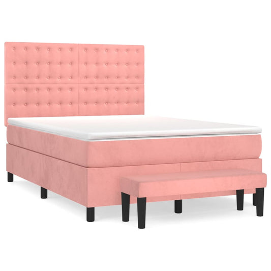 vidaXL Κρεβάτι Boxspring με Στρώμα Ροζ 140x200 εκ. Βελούδινο